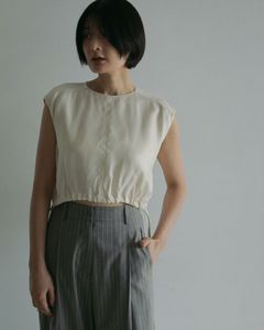 Sleeveless Drawstring Tops / スリーブレス ドロスト トップス (アイボリー)