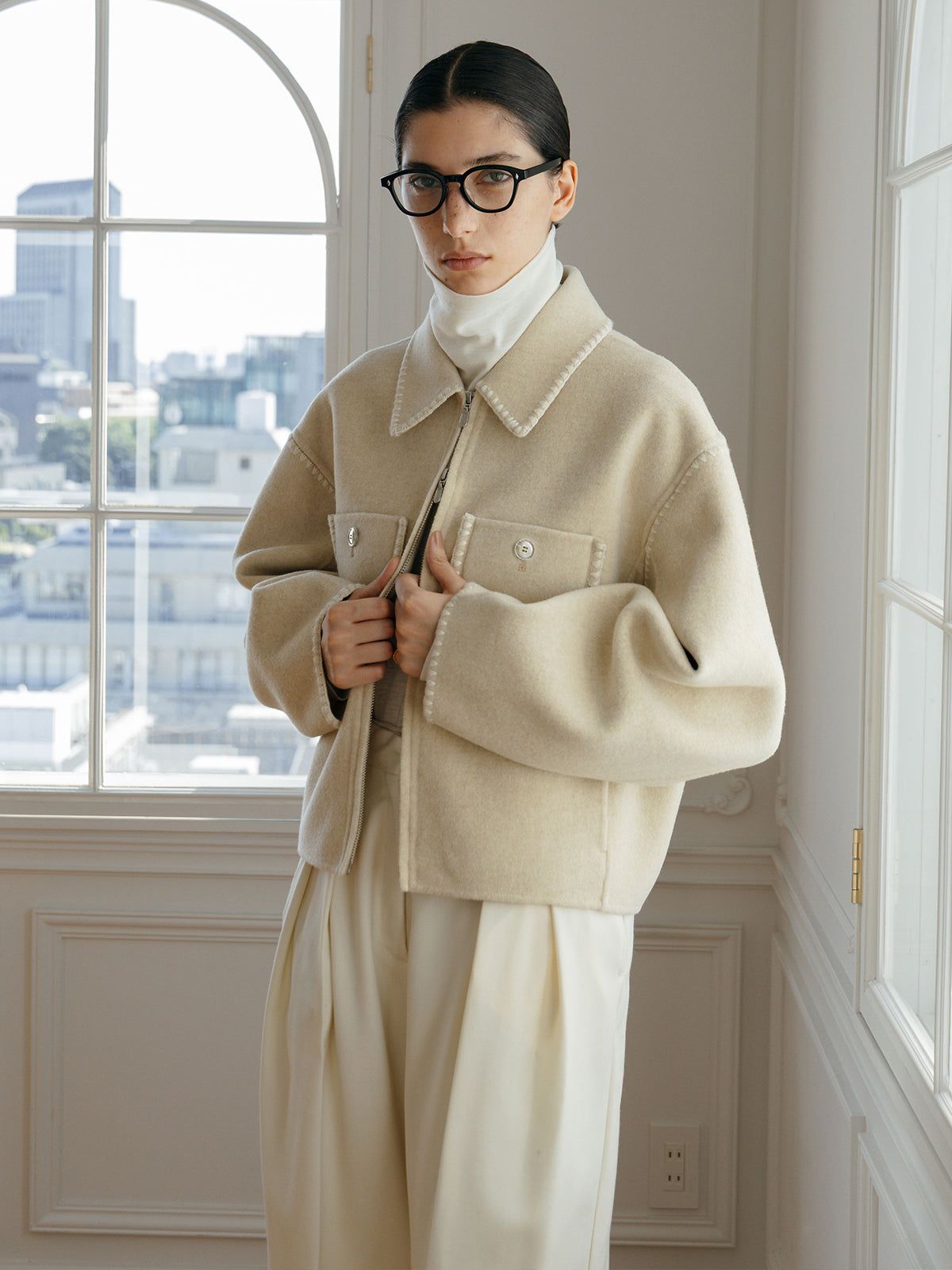 【BF割引対象12/2まで】【25AW】FINE WOOL OVER HIGH NECK TOPS / ファインウール ハイネックニットトップス  (ホワイト)