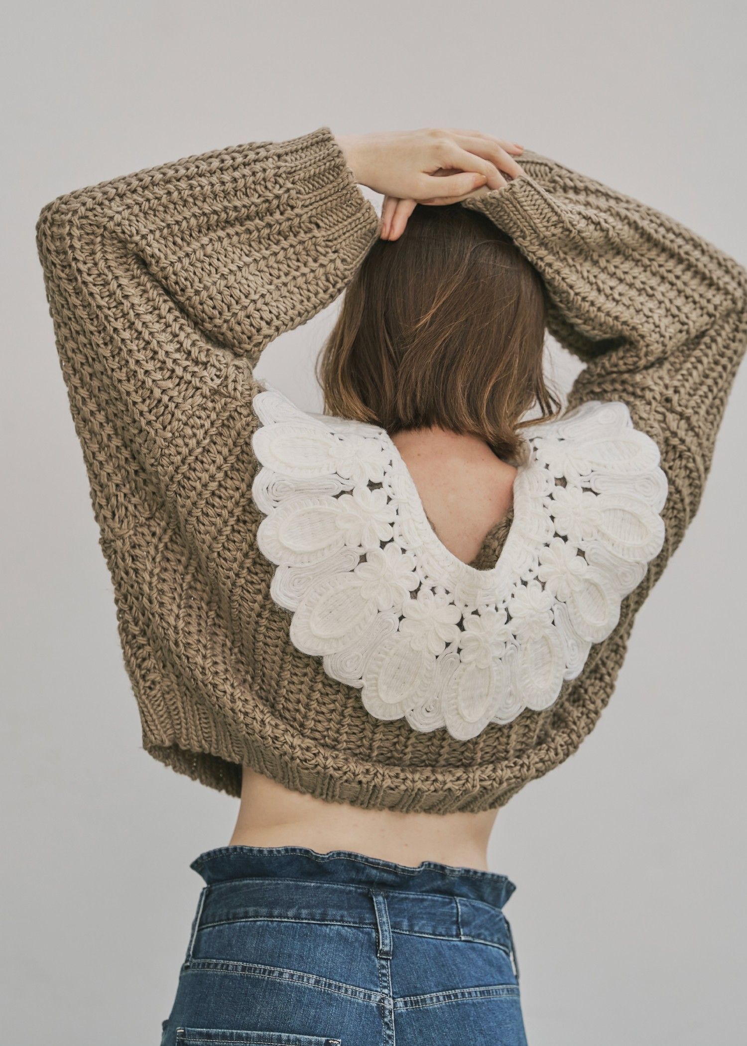 motif collar removal knit cardigan / モチーフカラー ニットカーディガン (モカ) / 25AW