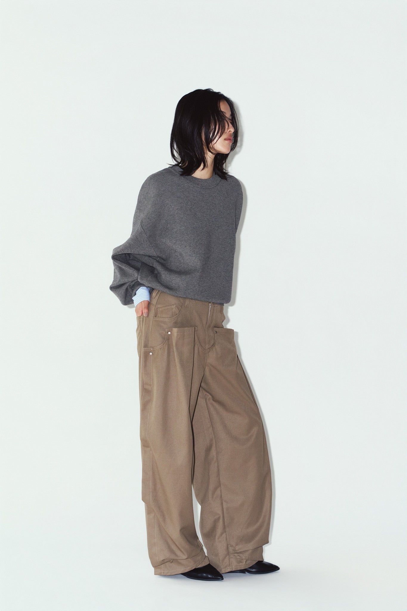 【UNISEXサイズ】2ウェイ ノームコア ニット (グレー) 2way cuffs normcore knit(unisex) (Gray) / 26AW