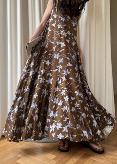 フラワーパッチワークワンピース (ブラウン) flower panel patchwork flare OP (Brown) /  26SS