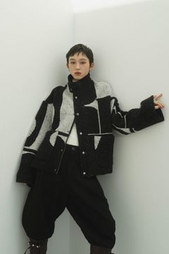 accent pattern knit jacket(unisex) / アクセントパターン ニットジャケット (ブラック)