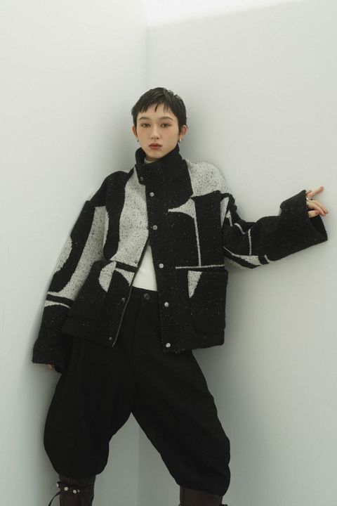 accent pattern knit jacket(unisex) / アクセントパターン ニットジャケット (ブラック)
