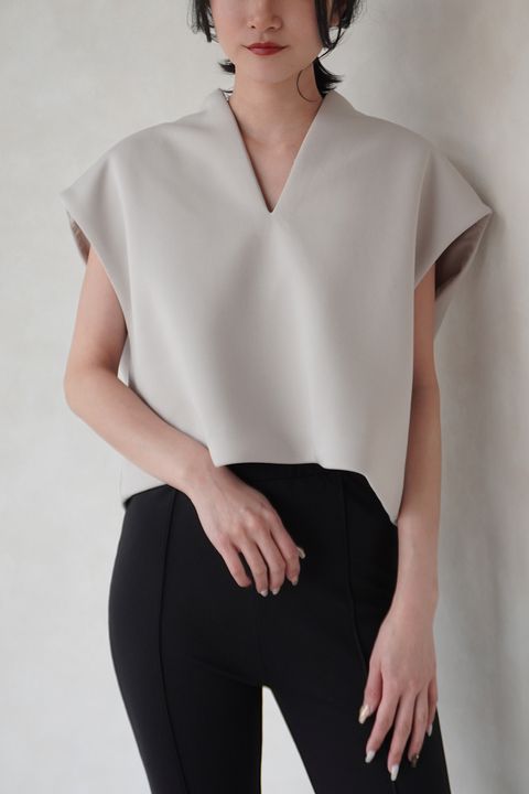 KEYNECK CROPPED TOPS / キーネッククロップドトップス (グレージュ)