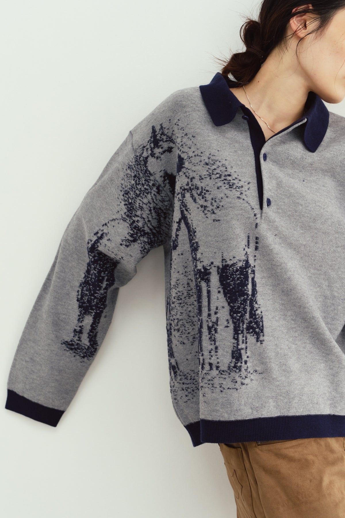 リバーシブル ジャガードポロニット (ネイビー) reversible jacquard polo knit(unisex) (Navy) / 26AW