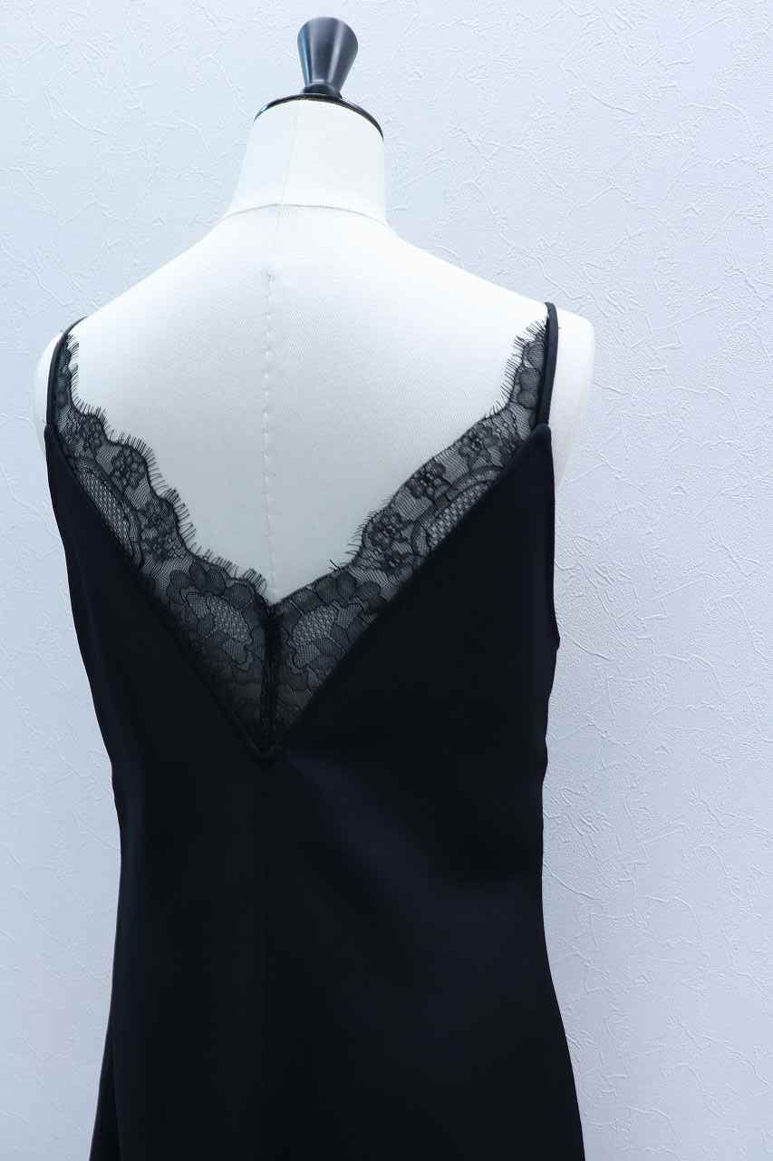 レーストリムサテンキャミソール (ブラック) Lace-trim Satin Camisole (Black) / 26AW *