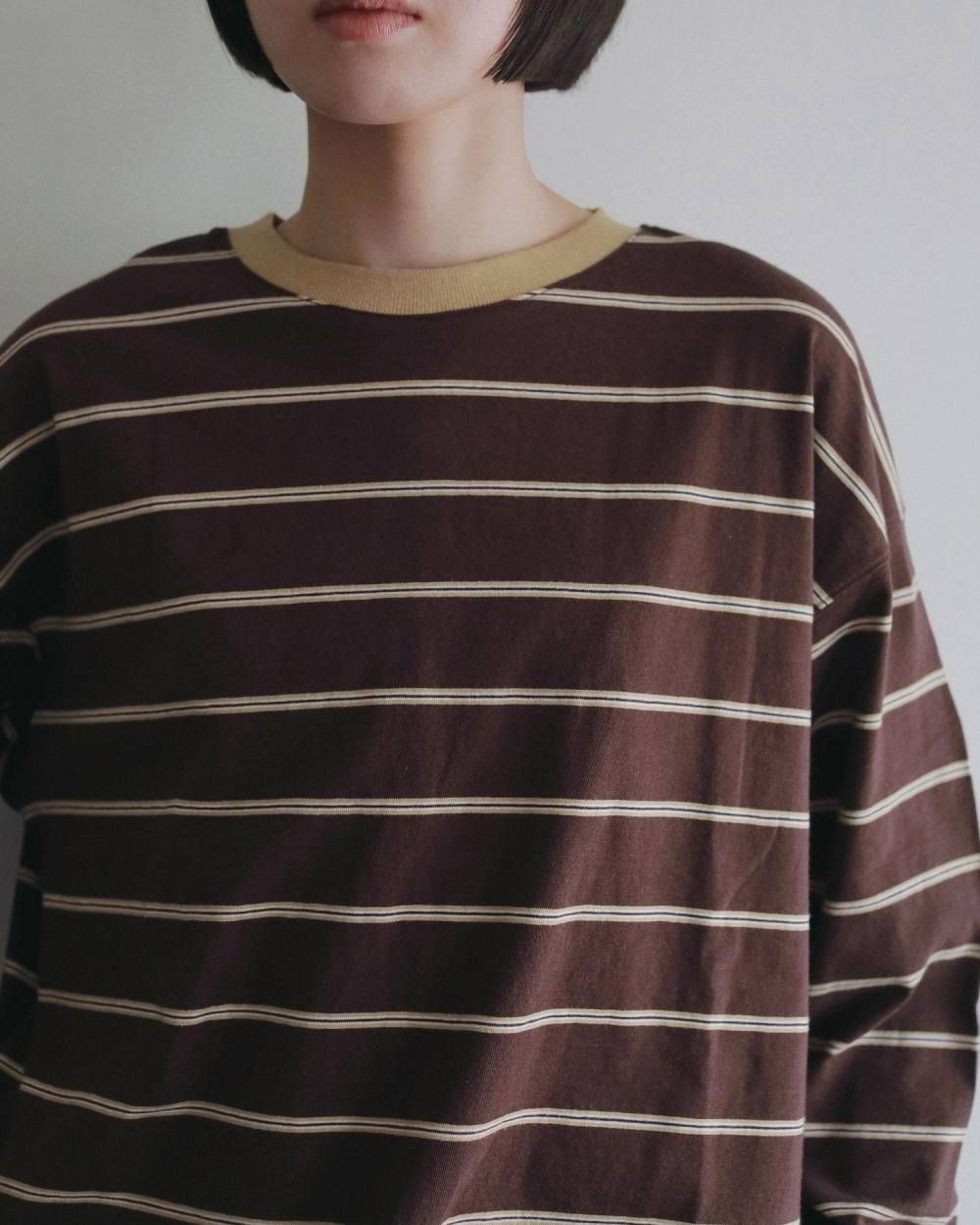 ボーダー ルーズロンT (ブラウン) Border Loose Long T-shirts (Brown) /  26AW