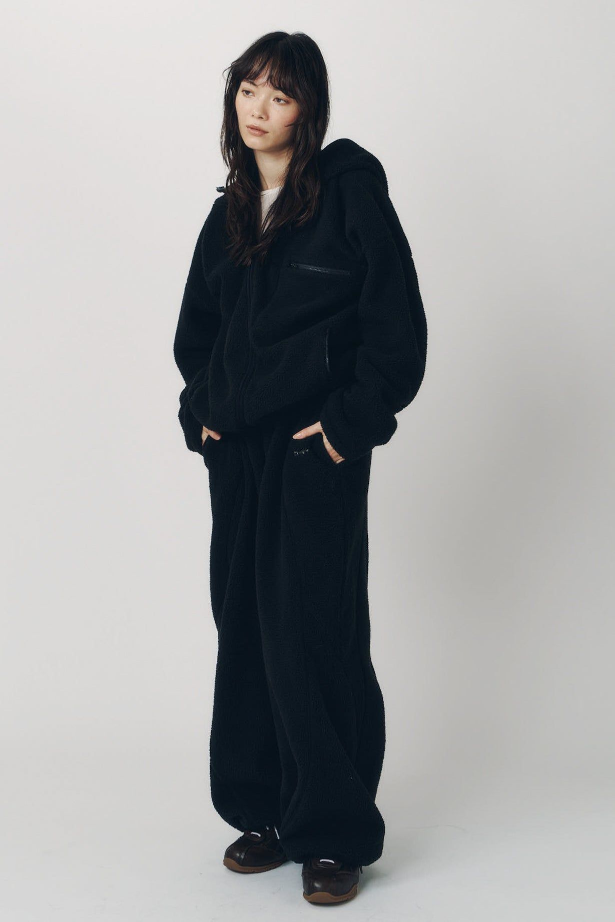 カーブジップ ボアフーディ (ブラック) curved zip boa hoodie(unisex) (Black) / 26AW