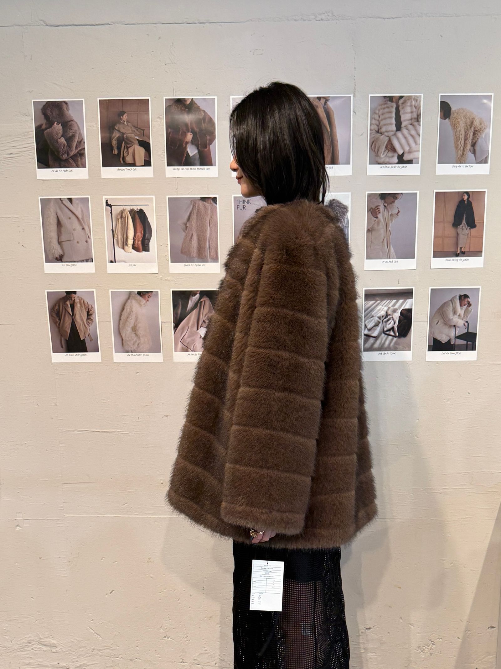 【25AW】Border Fur Coat (ブラウン) / ボーダーファーコート / エコファー / フェイクファー
