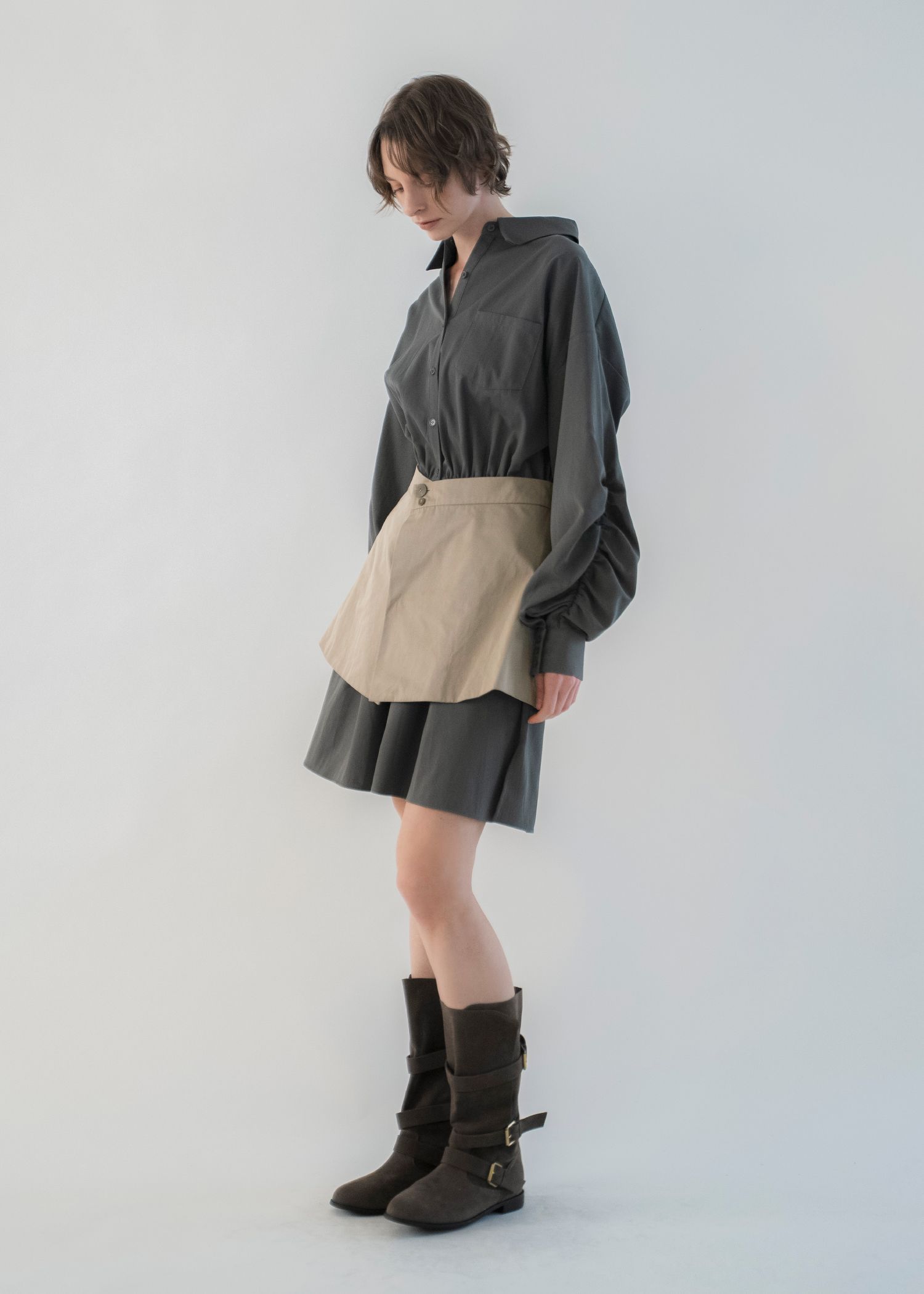 docking skirt layered like shirt OP / スカートレイヤード シャツワンピース (Mauve beige) / 26SS