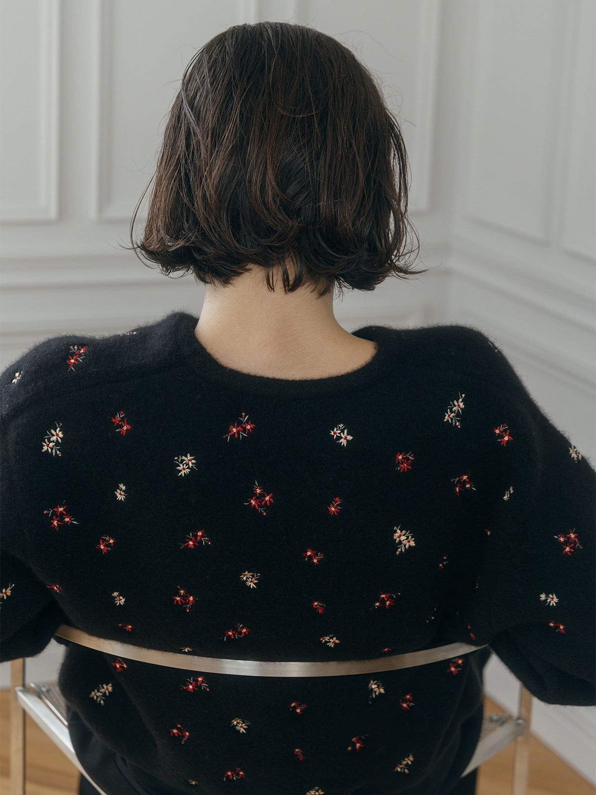 【25AW】FLOWER EMBROIDERY KNIT JACKET / フラワーエンブロイダリー ニットジャケット (ブラック)