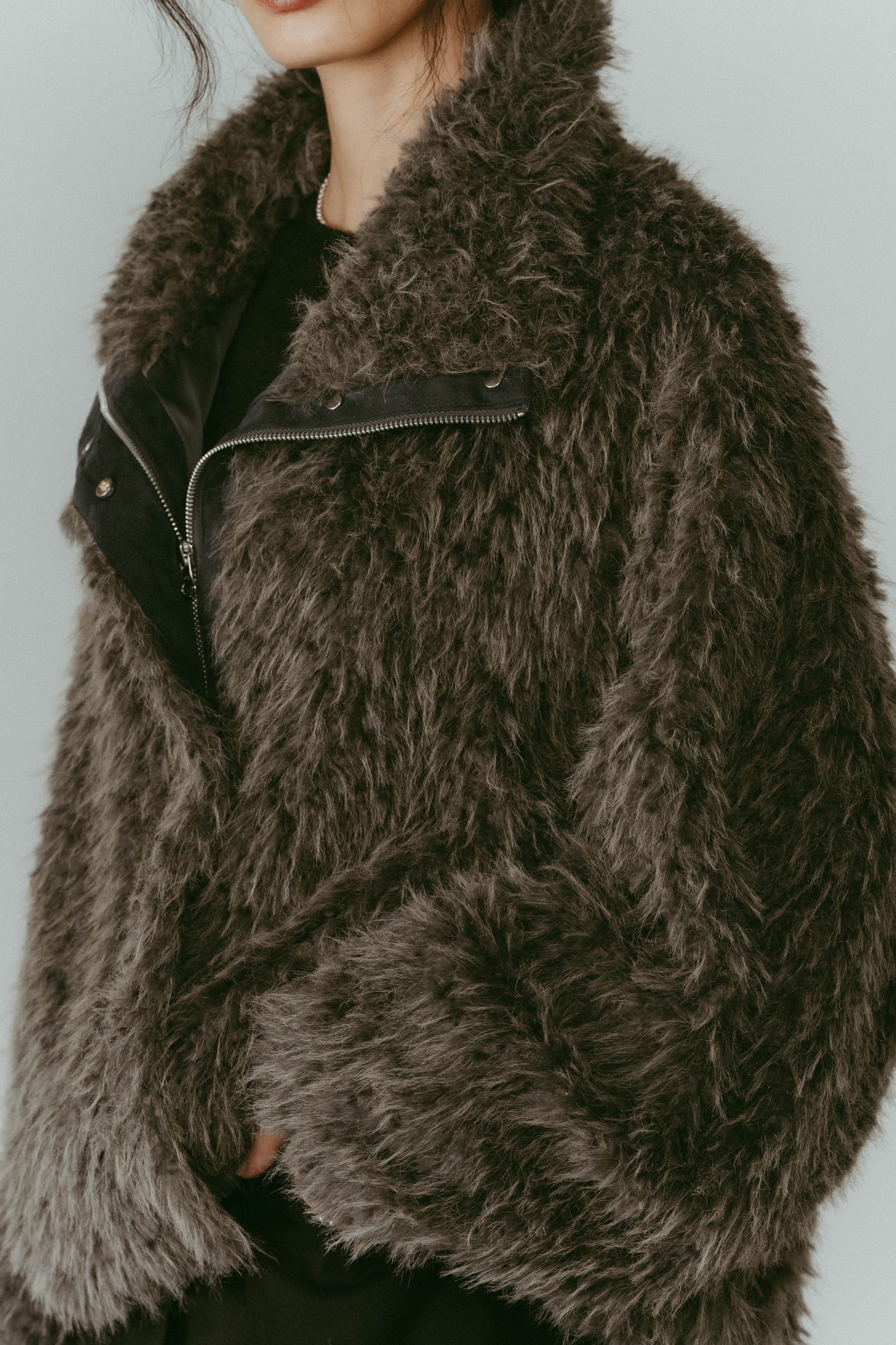 shaggy stand collar coat / シャギースタンドカラーコートブルゾン (グレー) / 25AW