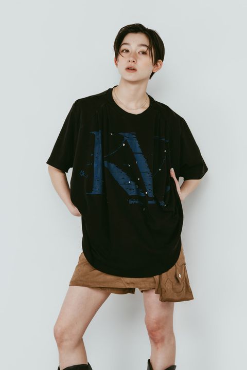 タック オーバーサイズTシャツ (ブラック) tuck detail oversized tee(unisex) (Black) /  26SS