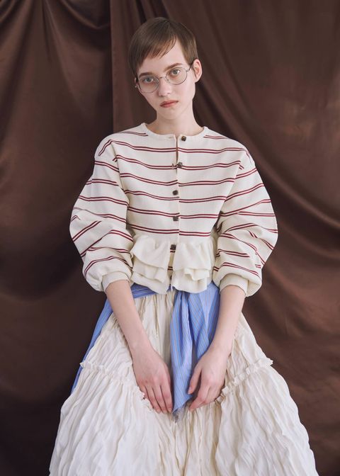 フリルニットカーディガン (レッド) hem ruffle frill knit cardigan (Red) /  26SS