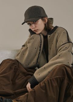 heart dot jacquard reversible cropped knit cardigan / ハートドット ジャガード リバーシブルクロップドカーディガン (ブラウン×モカ) / 25AW