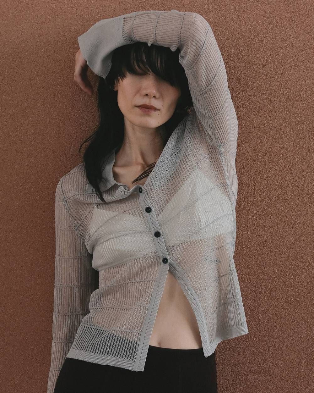 シアーボーダー ニットシャツ (アイスブルー) Sheerborder Knit Shirts (Iceblue) / 26SS