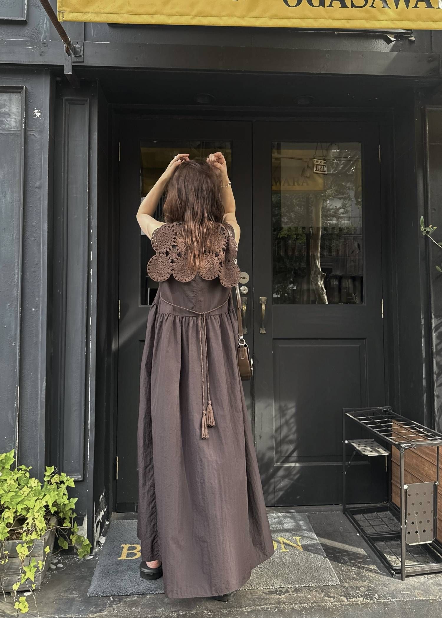 クロシェ ナイロンワンピース (ブラウン) crochet knit layered nylon OP (Brown) /  26SS