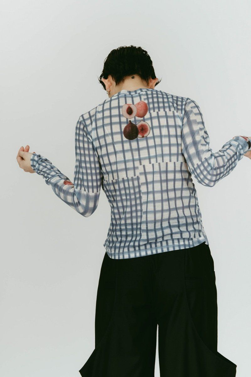 fruit-check print knit (Blue) / フルーツチェックトップス (ブルー) / 26SS