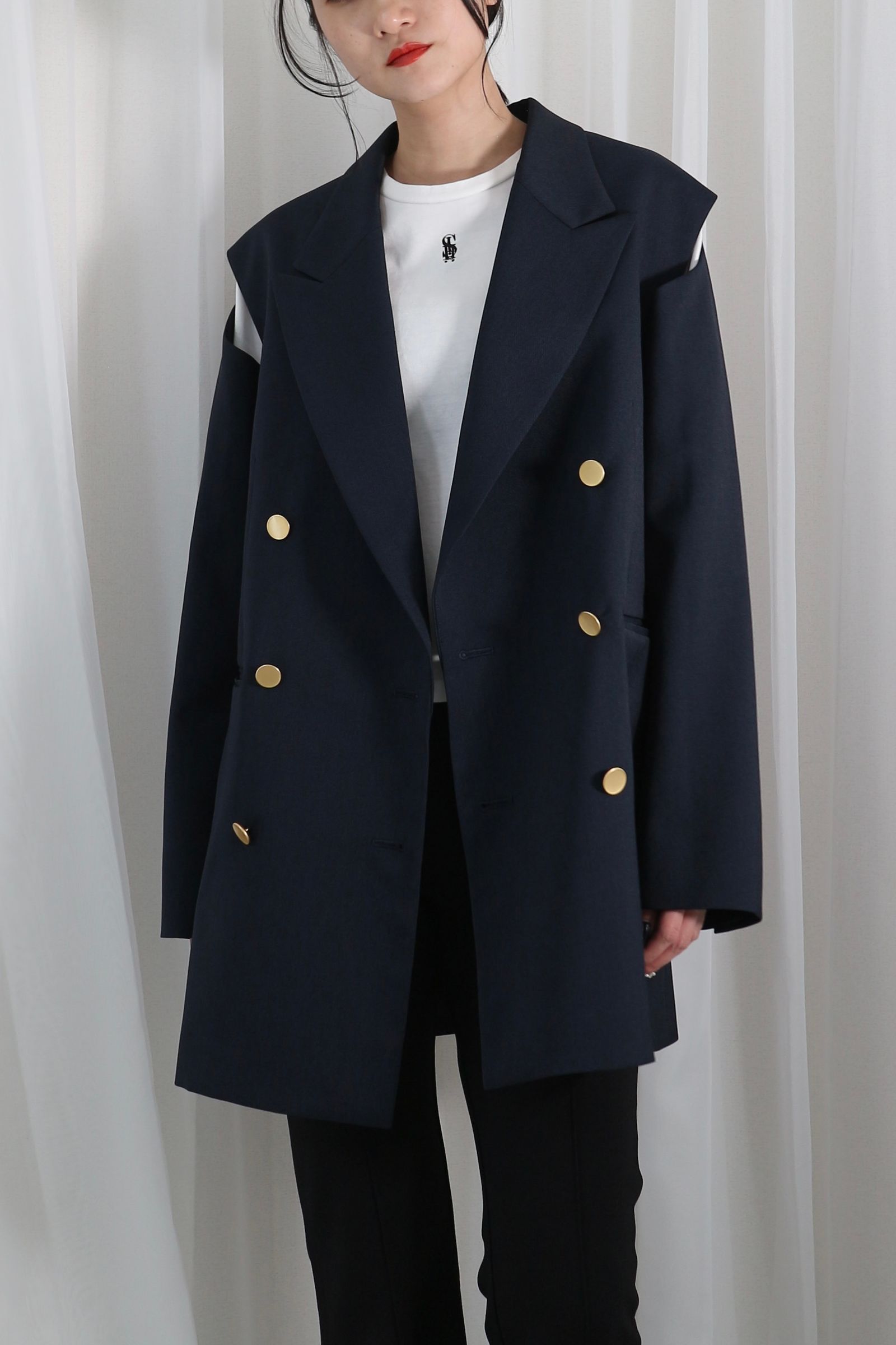 SHOULDER SLIT BLAZER JACKET / ショルダースリットブレザージャケット (ネイビー)