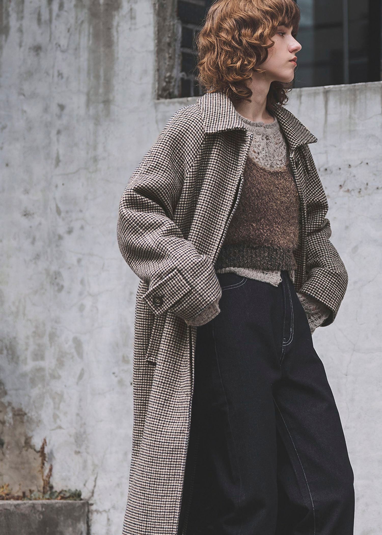 hound tooth soutien collar quilting coat / ハウンドトゥース ステンカラーコート (ミックス) / 25AW /