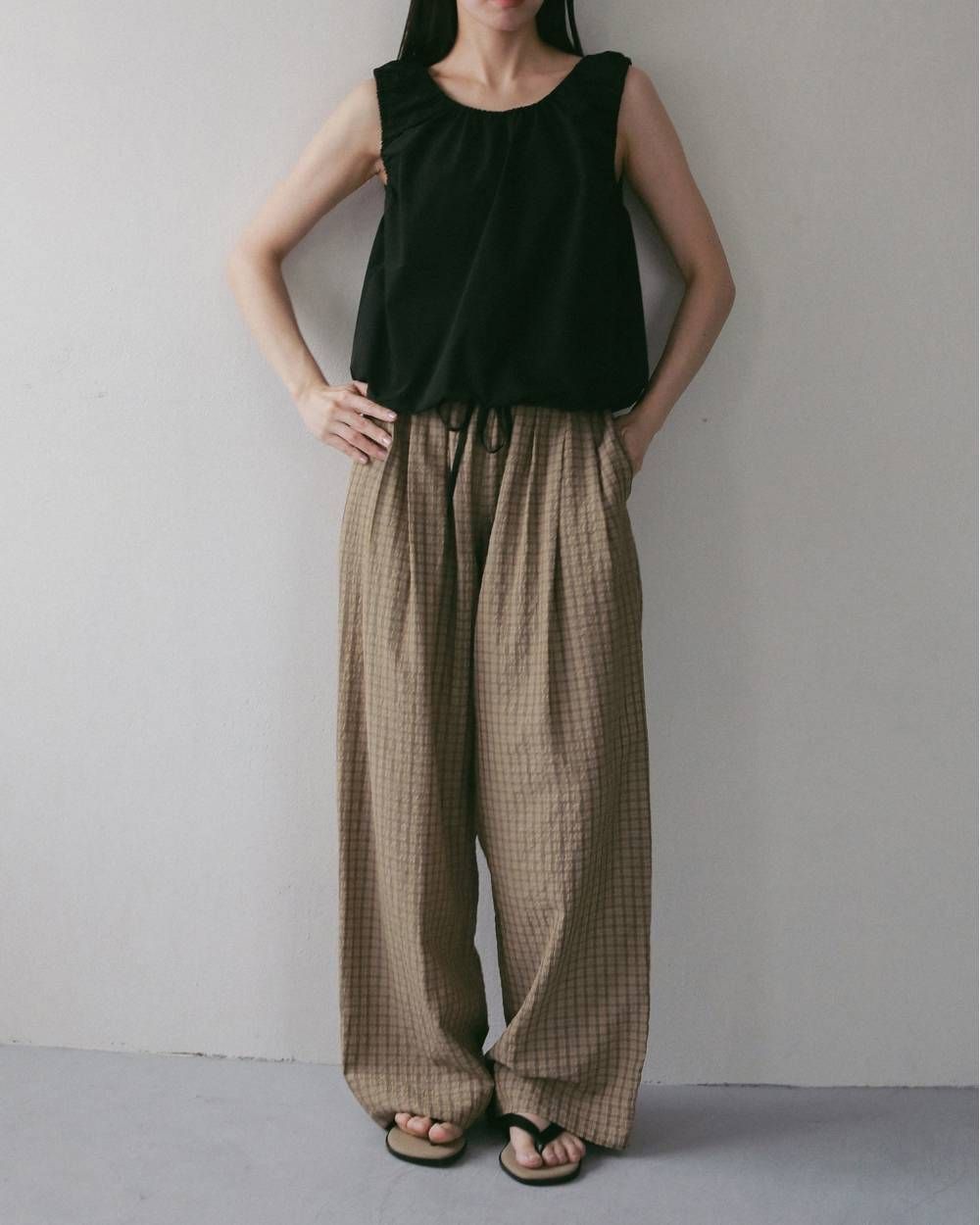 シアサッカー ルーズパンツ (ベージュ) Suckercheck Loose Pants (Beige) / 27SS