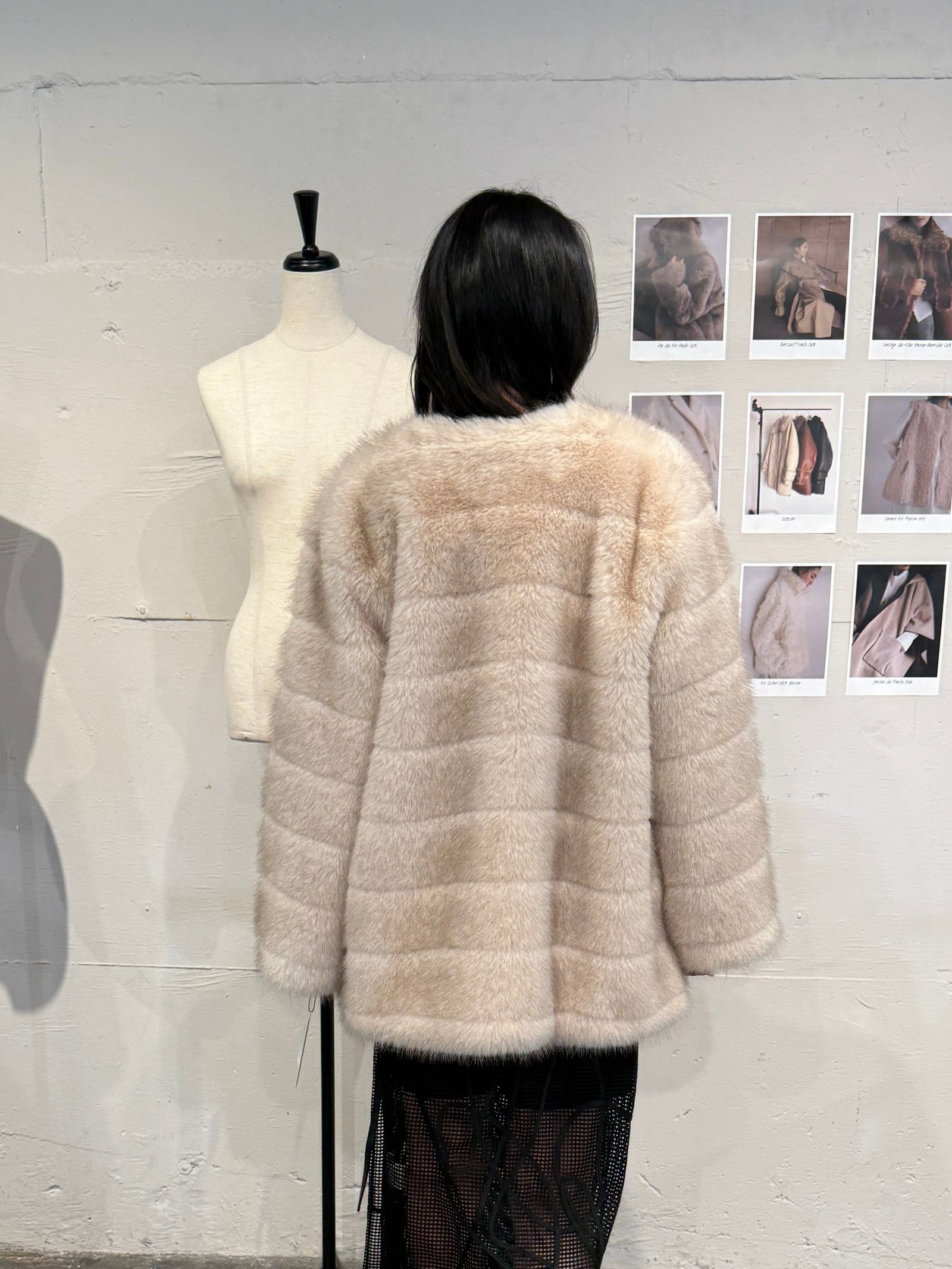 【25AW】Border Fur Coat (クリーム) / ボーダーファーコート / エコファー / フェイクファー