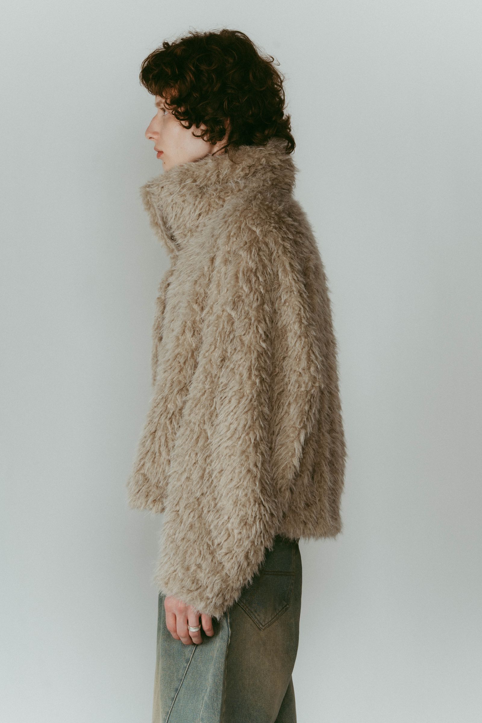 shaggy stand collar coat / シャギースタンドカラーコートブルゾン (アイボリー) / 25AW