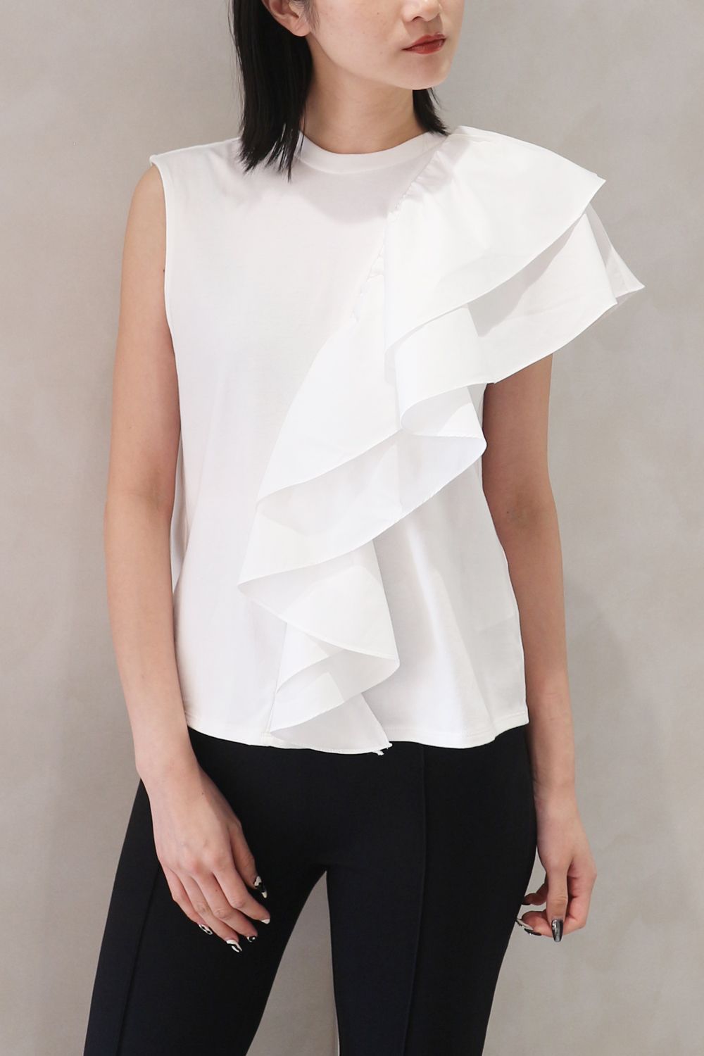UNBALANCE RUFFLE TANK TOP / アンバランス ラッフル タンクトップ (ミルク)