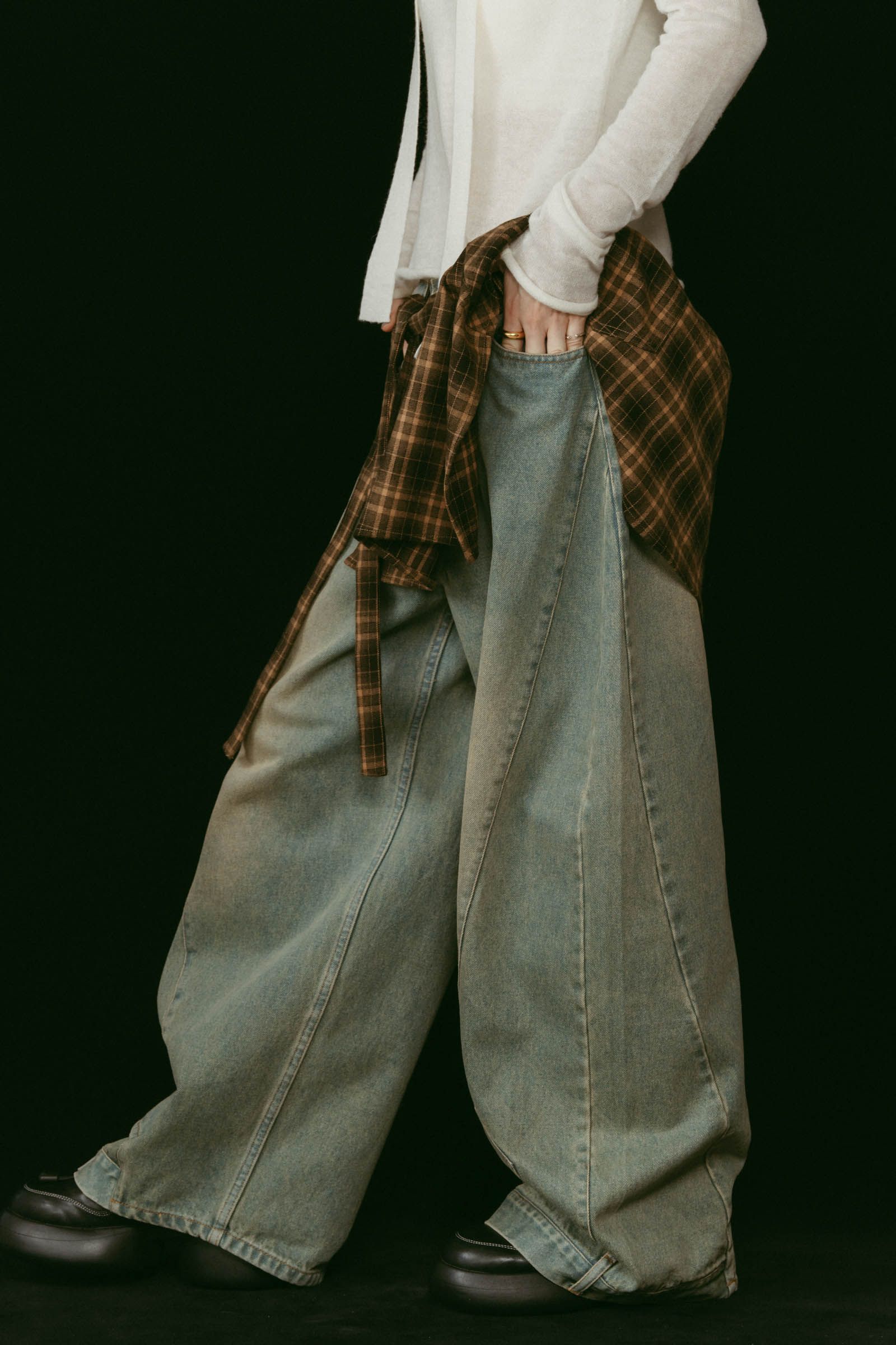 shirt wrap denim pants / シャツ巻き デニム (ブルー) / 25AW