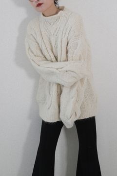 ALPACA WOOL KNIT PULLOVER / アルパカウールニット プルオーバー (ホワイト) 手編みケーブルニット