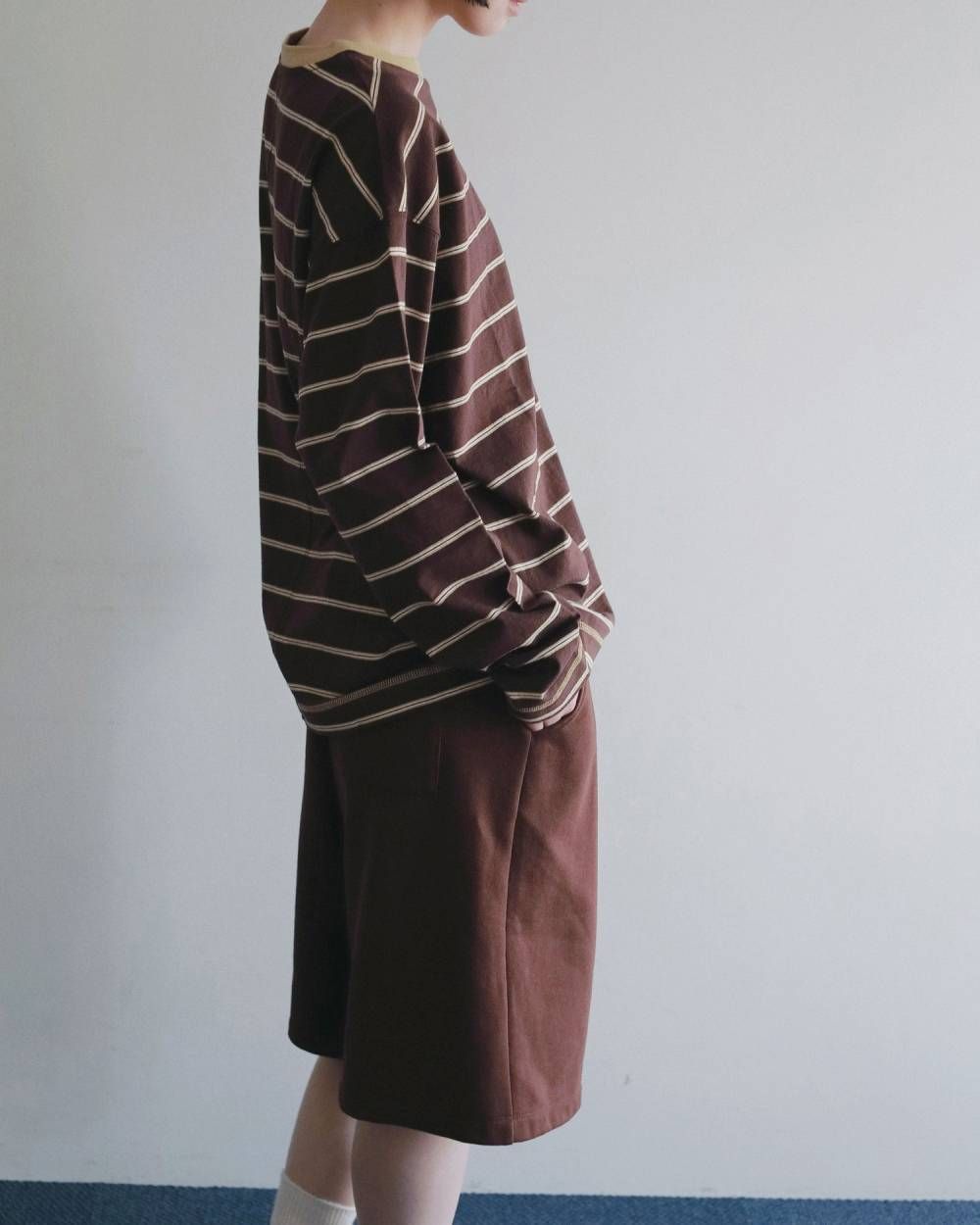 ボーダー ルーズロンT (ブラウン) Border Loose Long T-shirts (Brown) /  26AW