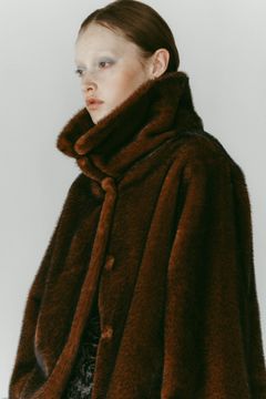 point collar fur coat / ポイントカラー ファーコートジャケット (ブラウン) / 25AW