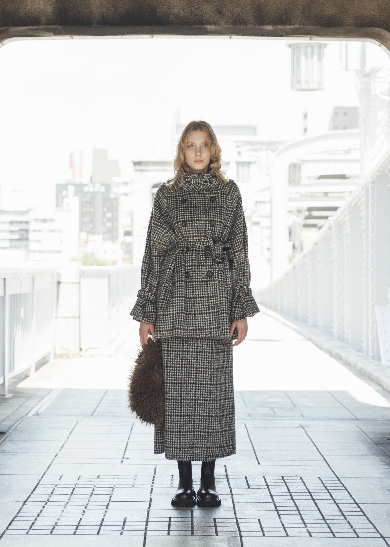 waist frill shaggy pencil SK / ウエストフリル シャギーペンシルスカート (ブラック) / 25AW /