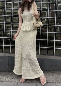 マルチパターン ニットワンピース (ナチュラル) multi pattern jacquard fringe knit OP (Natura) /  26SS