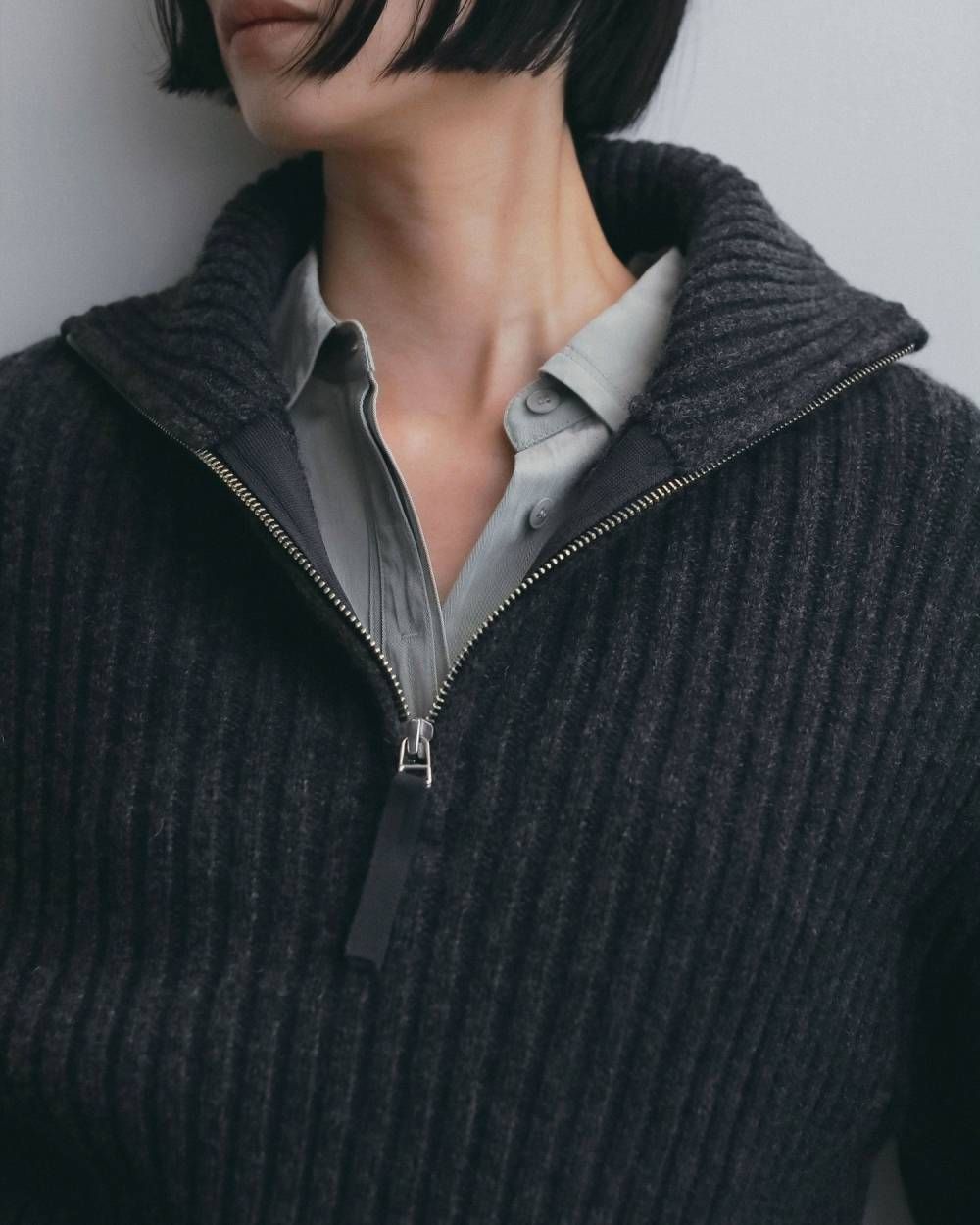 ハーフジップリブニット (チャコールグレー) Halfzip Rib Knit (Charcoal gray) / 26AW 【6月29日まで期間限定予約】