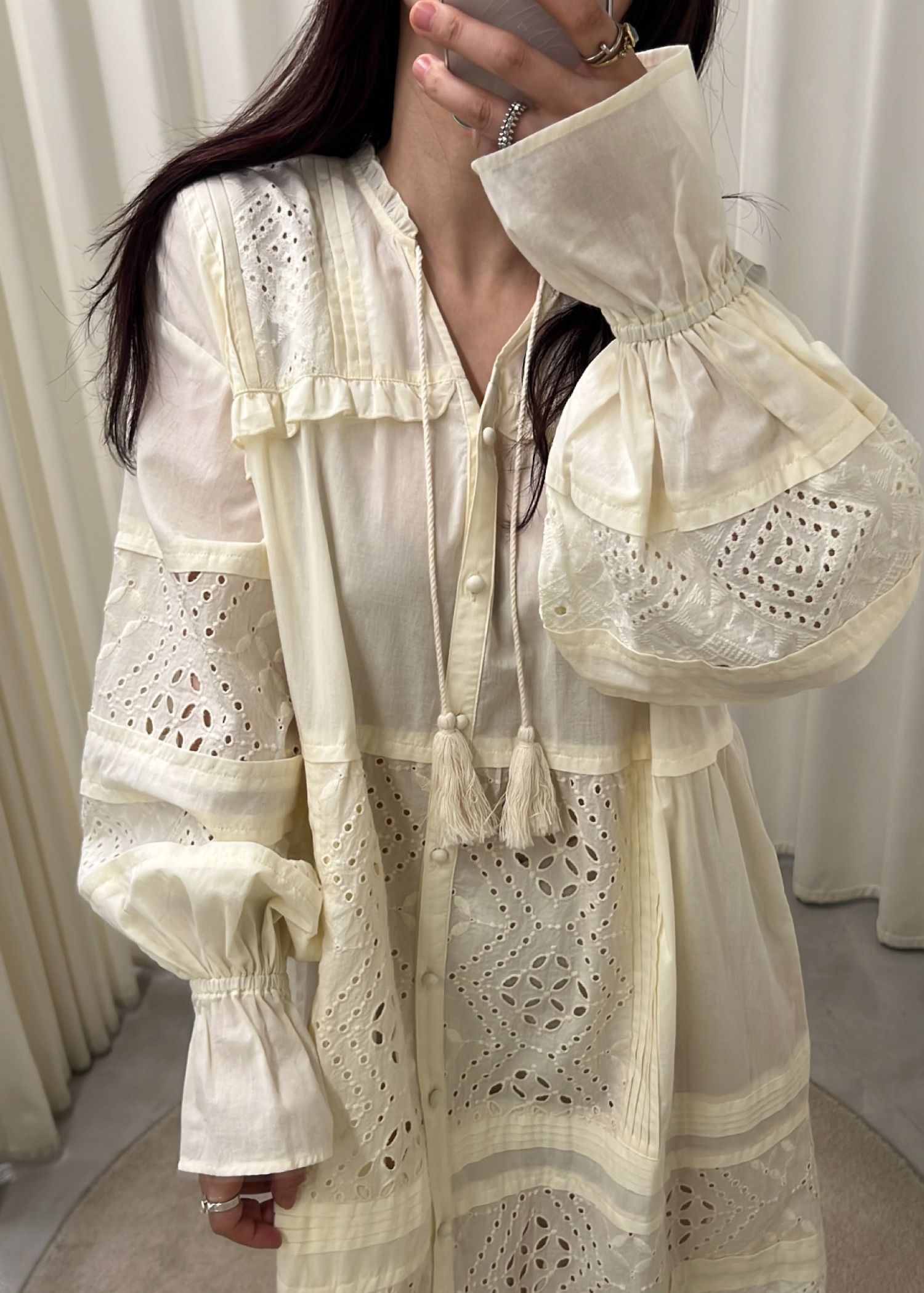 ティアードワンピース (ナチュラル) pieced cotton lace tiered volume OP (Natural) /  26SS