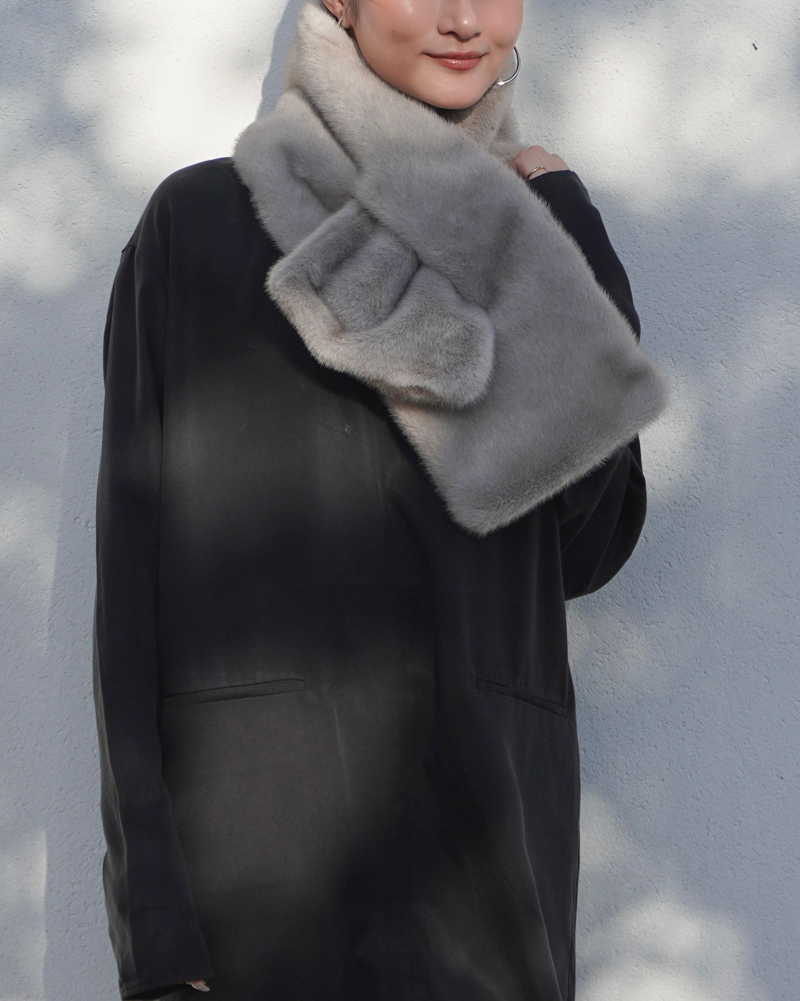 【25AW】Mink Like Fur Tippet (ライトグレー) / ミンクライクファー ティペット / ストール / エコファー / フェイクファー