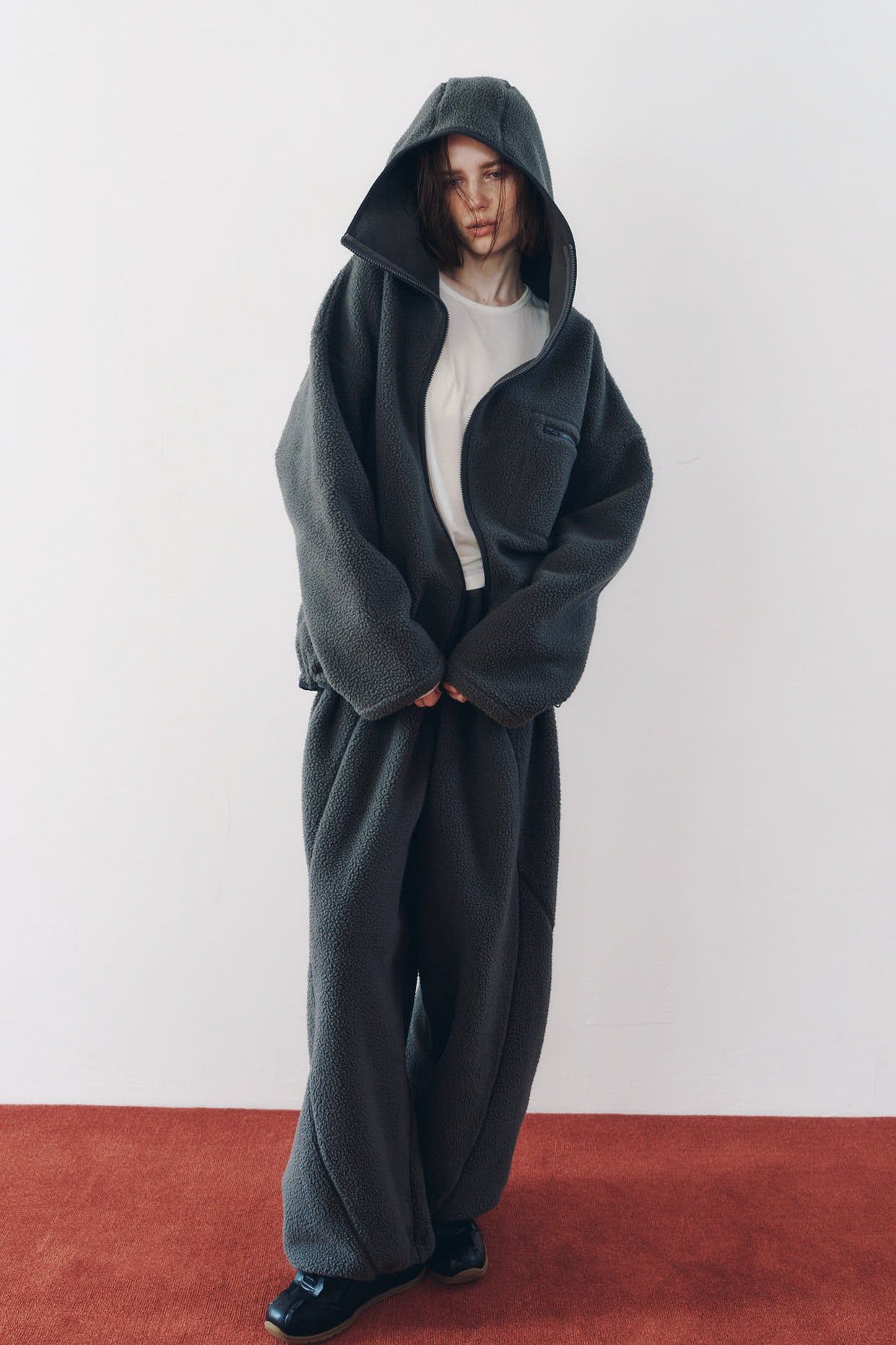 カーブジップ ボアフーディ (グレー) curved zip boa hoodie(unisex) (Gray) / 26AW