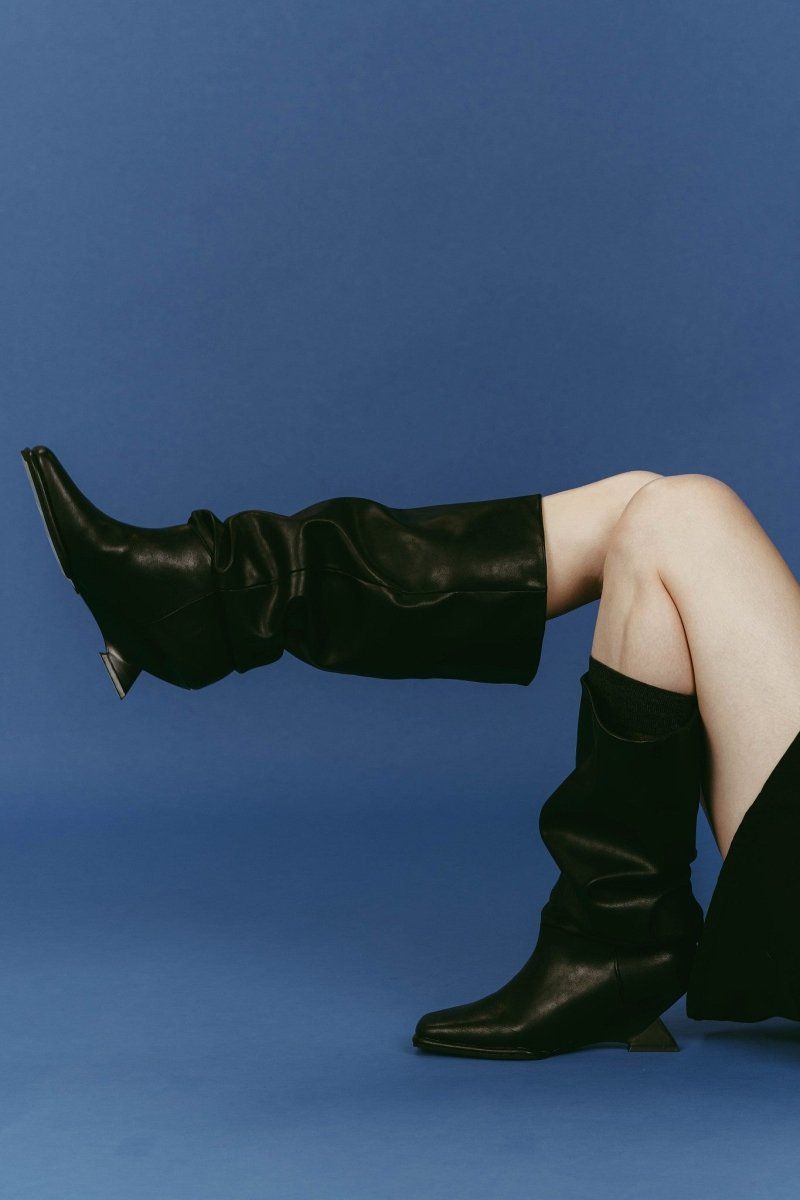 drape long boots (Black) / ドレープロングブーツ (ブラック) / 26SS