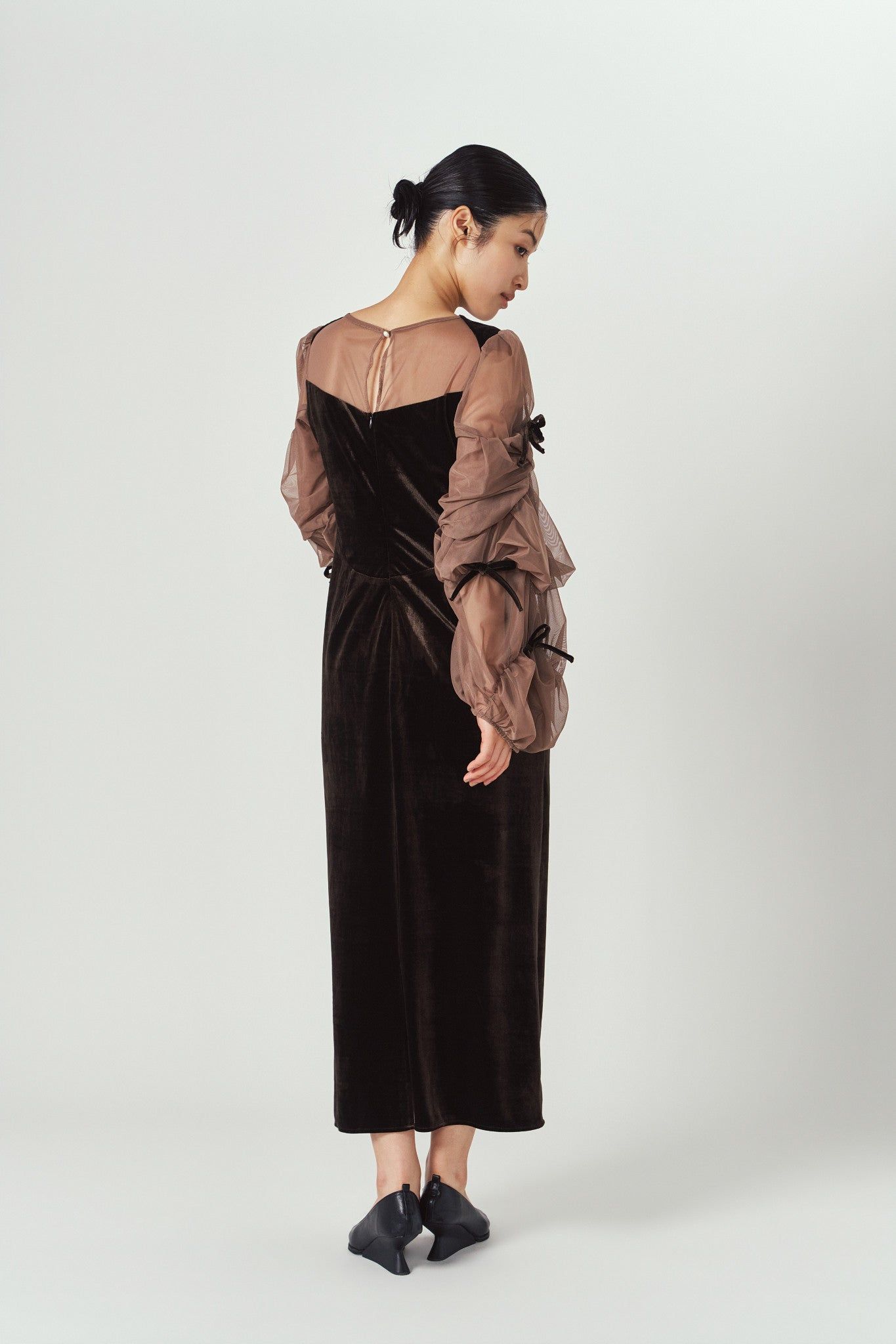 ドレープ チュールドレス (ブラウン) draped tulle dress (Brown) / 26AW