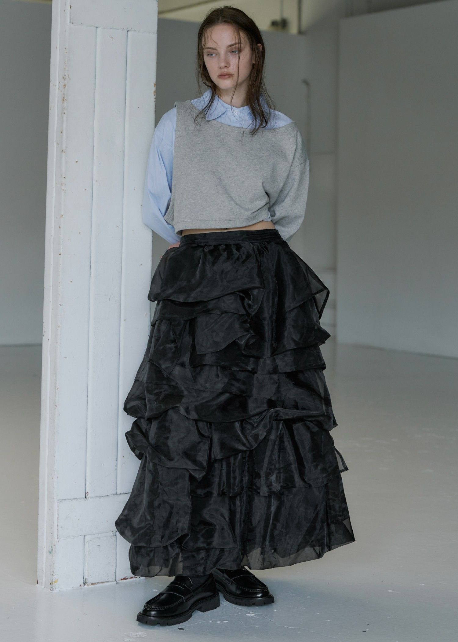 organdy random tiered pattern SK / オーガンジー ティアードスカート (ブラック) / 25AW /