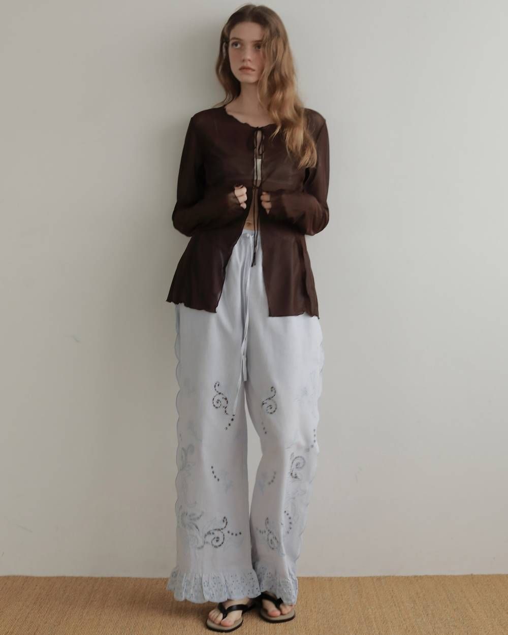 シアーチュールカーディガン (ブラウン) Sheer Tulle Cardigan (Brown) / 27SS