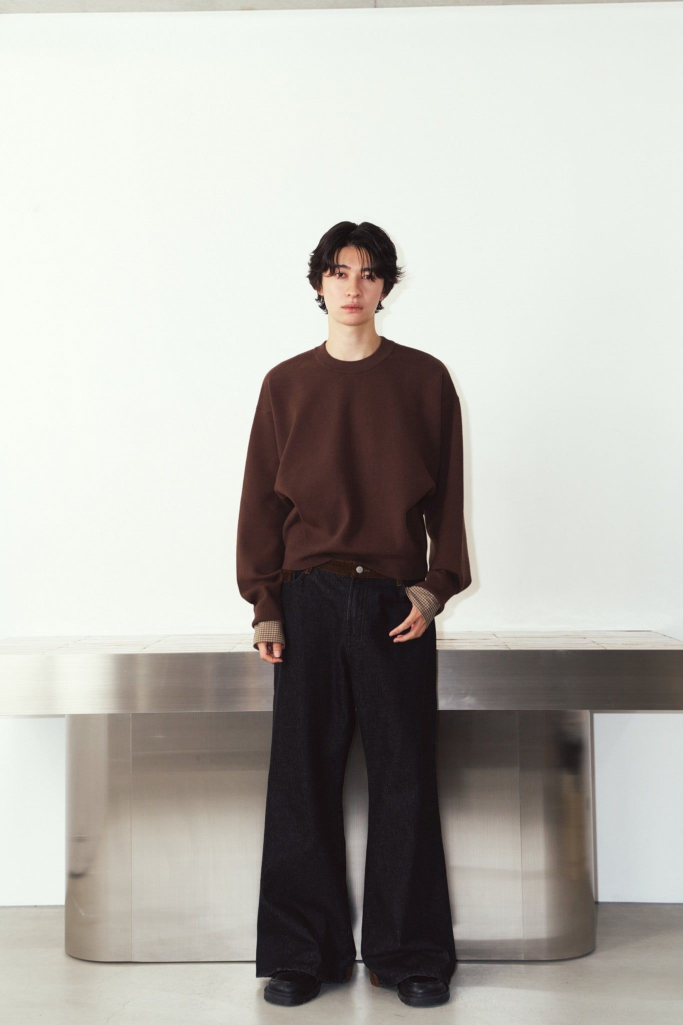 【UNISEXサイズ】2ウェイ ノームコア ニット (ブラウン) 2way cuffs normcore knit(unisex) (Brown) / 26AW