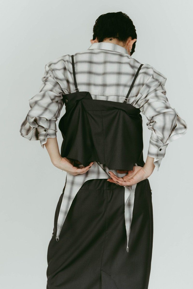 cut layered mid length skirt (Gray) / レイヤード ミディアム丈スカート (グレー) / 26SS