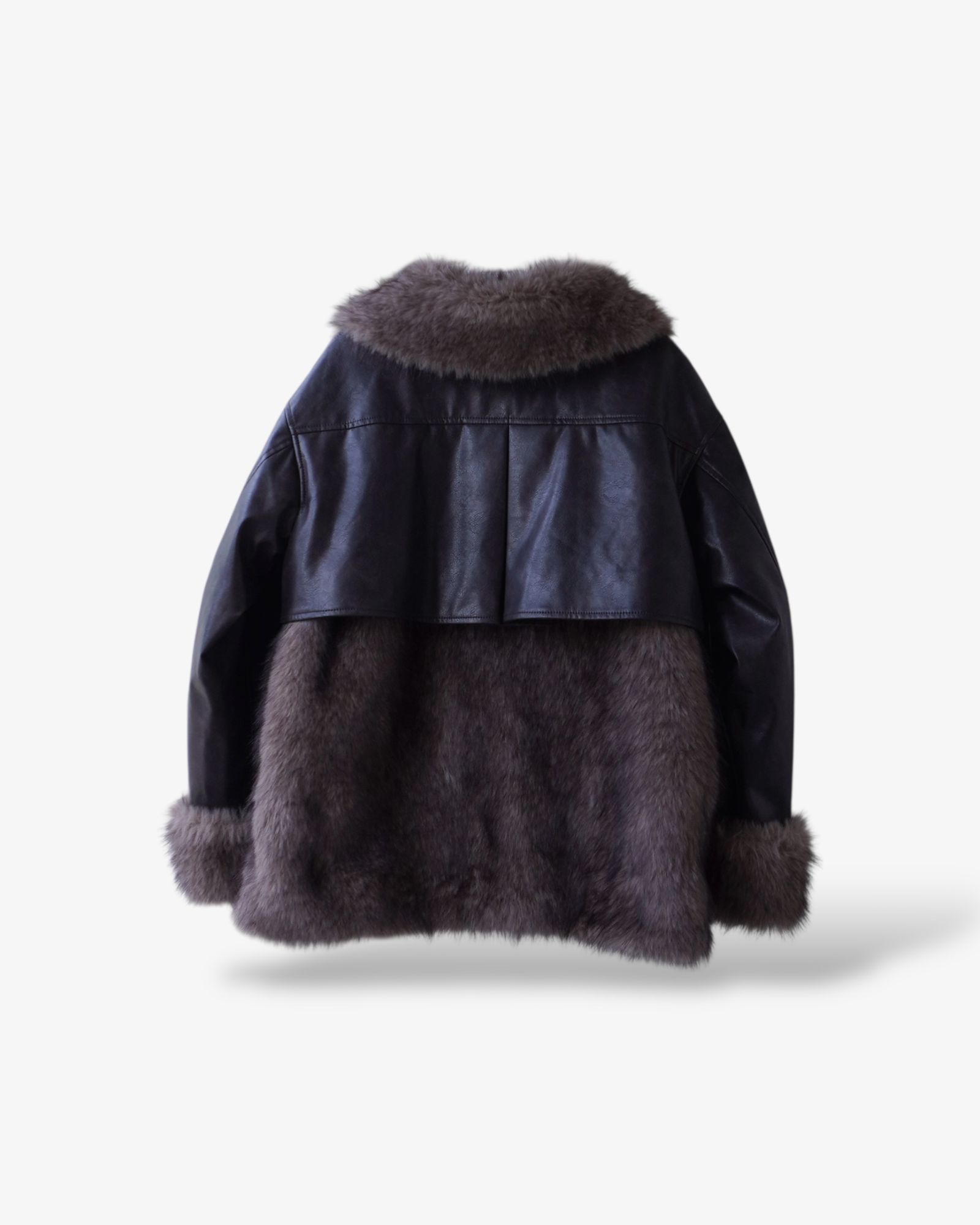 【25AW】Leather Docking Fur Jacket (ブラック) / レザードッキングファージャケット / エコファー / フェイクファー