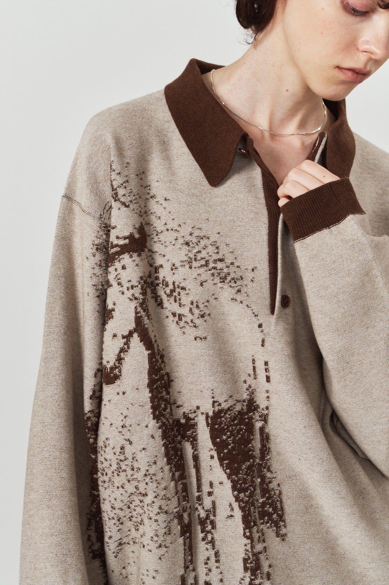リバーシブル ジャガードポロニット (ブラウン) reversible jacquard polo knit(unisex) (Brown) / 26AW