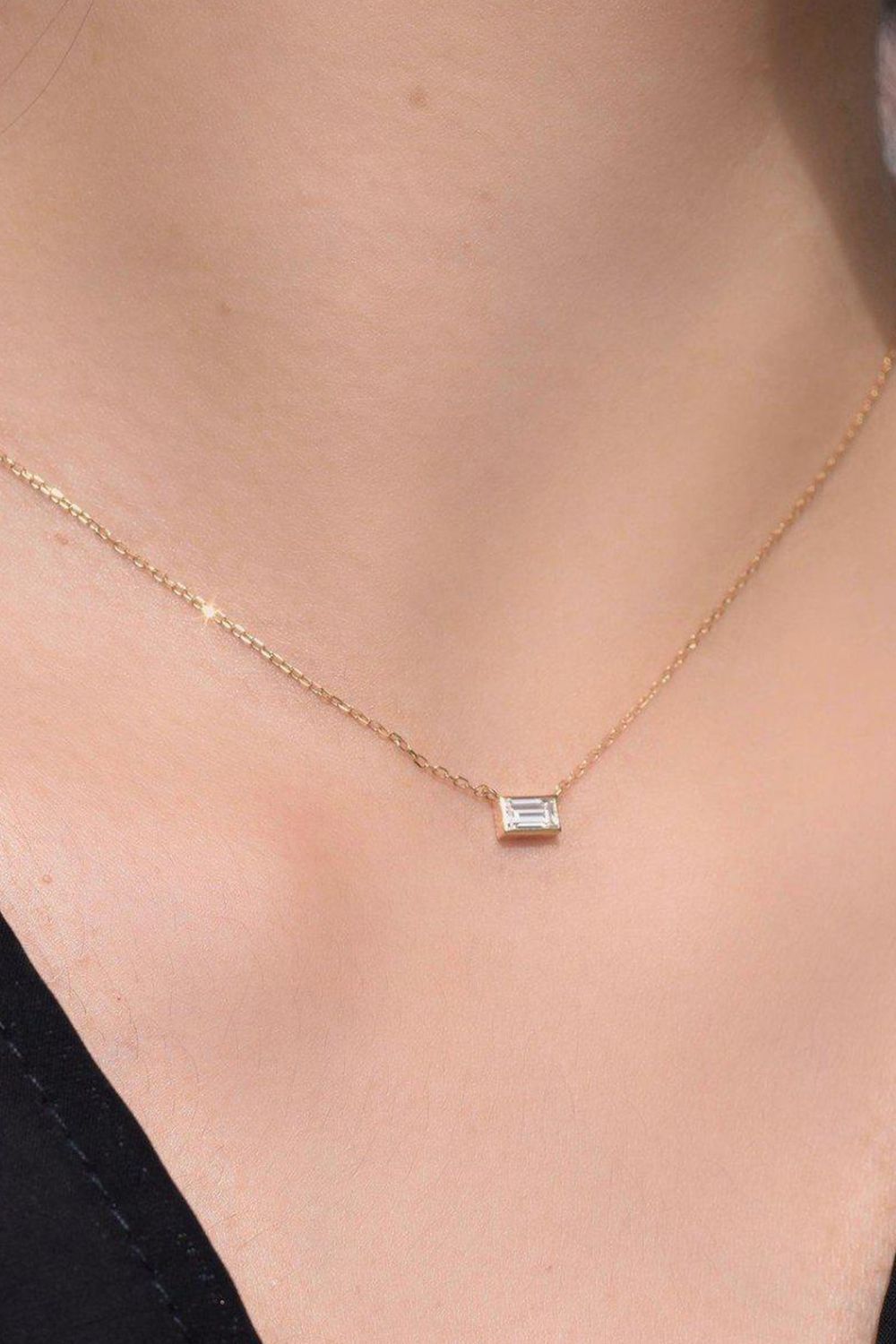 BUGUETTE CUT MOISSANITE NECKLACE / バゲット カット モアサナイト ネックレス K10/K18 (イエローゴールド)  - K10 - YELLOW-GOLD