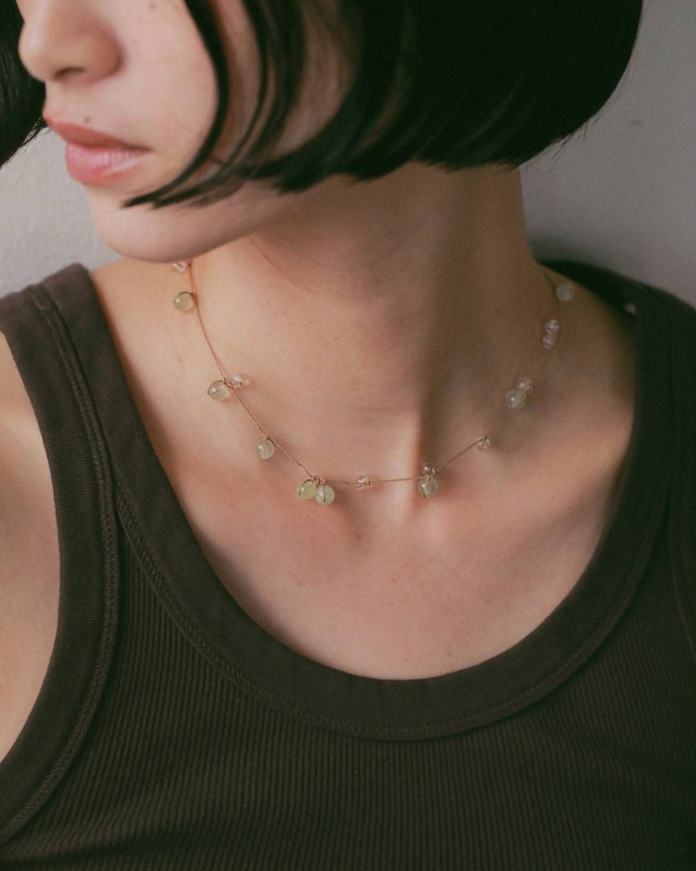 シルクコードネックレス (ベージュ) Stone Silkcord Necklace (Beige) / 27SS
