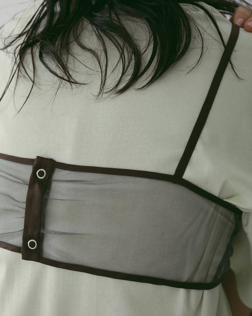 バイカラー チュールブラトップビスチェ (チャコールグレー) Bicolor Tulle Bratop (Cgray) /  26SS