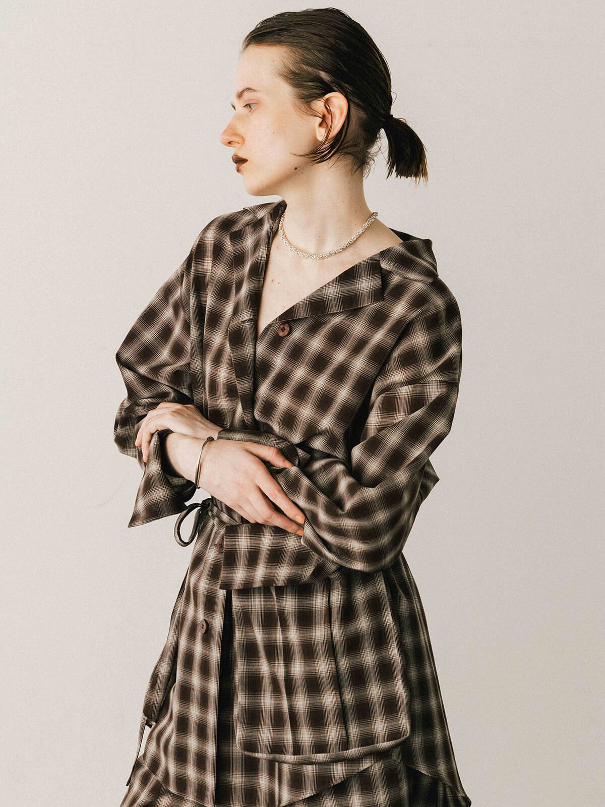 【25AW】SHEER CHECK SHIRT JACKET / シアーチェックシャツ (ブラウン)